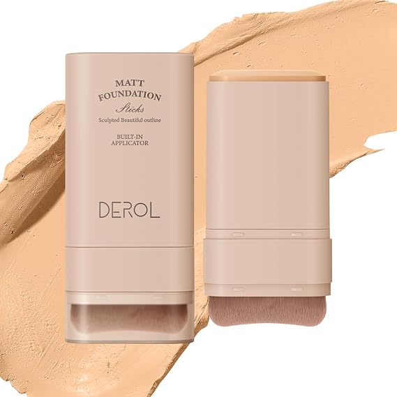 Matte Foundation Stick Makeup Built-in Foundation Brush - Lightweight Buildable Coverage Contour Pen Face Makeup (Warm beige, 03)