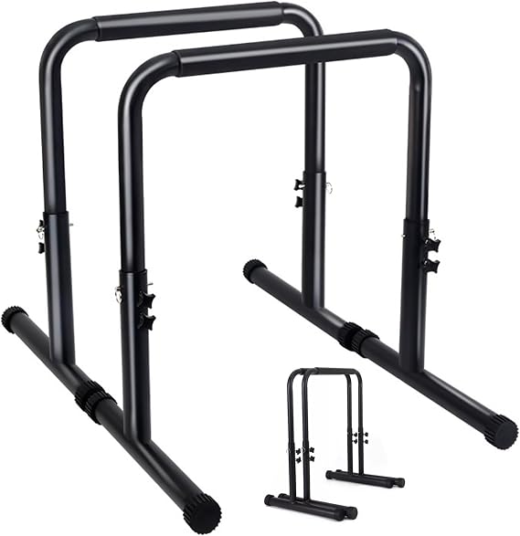 Dip Stand Station, Adjustable Height Upper Body Stabilizer Parallettes, Rated 300 LB for Tricep Dips, Pull-Ups, Push-Ups, L-Sits