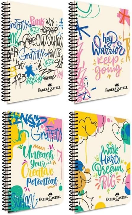 Faber-Castell Graphite Patterned Spiral Notebook, A4, 80 Leaves, 70g Paper, Striped, Durable Cover, Easy Opening Spiral Skin, Asorti Colors