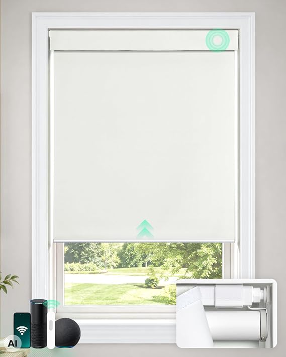 LazBlinds Motorized No Drill Blackout Roller Shades, 21" W x 72" H, White