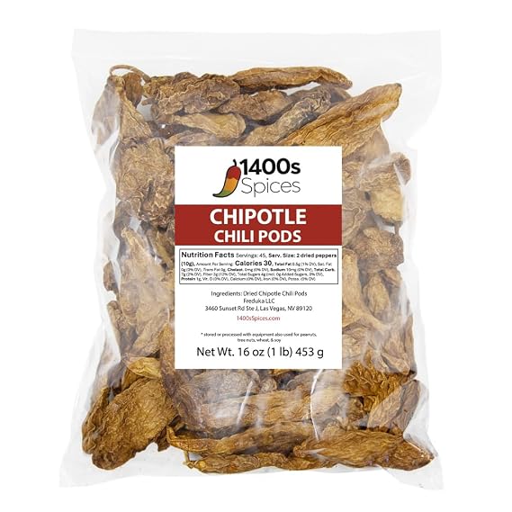 1lb Chipotle Meco Chiles, Dried Whole Smoked Peppers