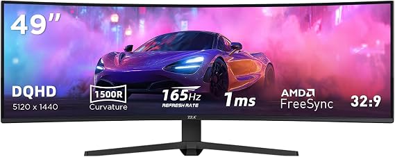 49 Inch Ultrawide Curved Gaming Monitor, 5K Display Dual QHD 5120x1440, 165Hz 1ms, 1500R VA Large Curved Monitor for Mac & Work, with FreeSync G-Sync Compatible, HDMI/DP Ports, Blue Light Filter, VESA