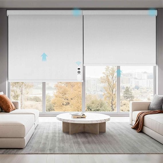 HOMERILLA Motorized Blinds with Remote,100% Blackout Roller Shades for Indoor Windows,Cordless Automatic Blinds for Windows (Customize Size)