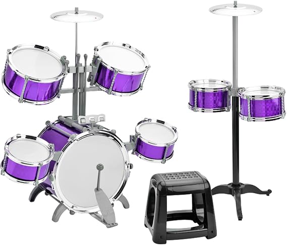 Jazz Drum Set with 7 Drums and Stool for Beginners,Crafted From Thickened Material,Featuring Enhanced Drumhead, Musical Interest,Ideal,Easy Assembly (Blue)