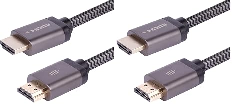 Monoprice HDMI Cable 2.1, 6 Feet, 48Gbps | 8K Certified | Braided | Black | 2-Pack