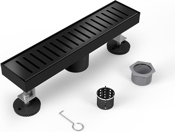 Black Shower Drain 18 Inch, Modern Linear Shower Drain Matte Black