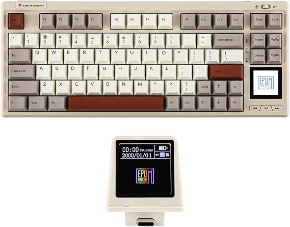 EPOMAKER RT80 75% Wireless Gaming Keyboard with Touch Screen and Mini Display, Tri-Mode Mechanical Keyboard, Hot-swap, Creamy Sound, NKRO for Office Game (Retro Grey, Flamingo Switch)
