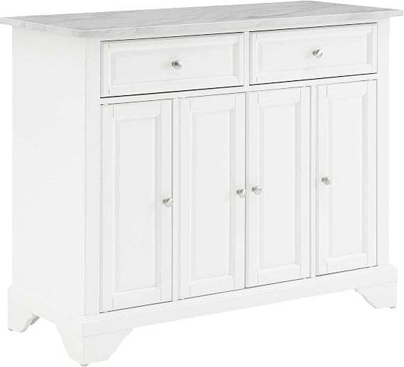 Crosley Furniture Avery Rolling Kitchen Island Storage Cart with Shelves, Microwave Stand, Coffee Bar, Distressed White