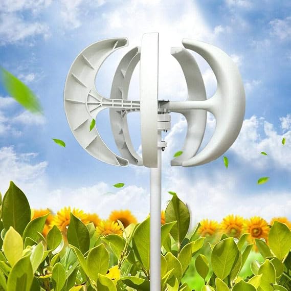 Efficient 400W 600W 800W 1000W 1200W Vertical Wind Turbine Generator Kit, 12V 24V Lantern Vertical Wind Turbine Kit 5 Blade with Controller for Home,12V-400W