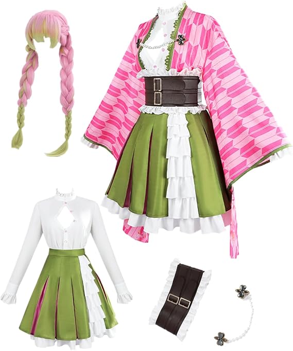 Anime Cosplay Pink Coat Green Skirt Women's Outfit Costume Halloween