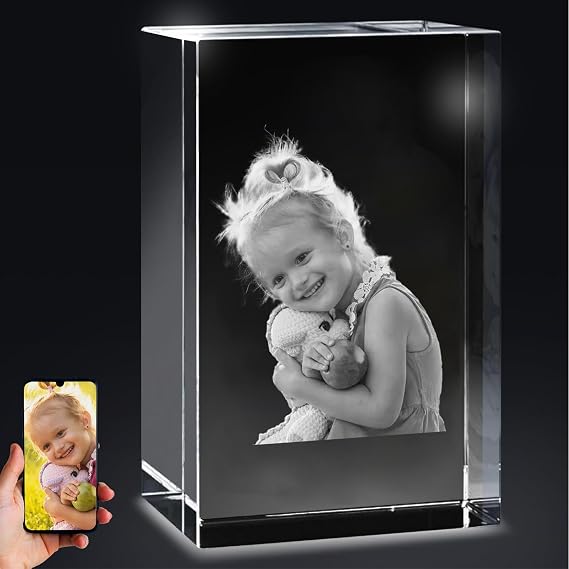 MaziZhang Custom 3D Photo Crystal,Personalized Gifts Elegant Rectangular Design Engraved with Unforgettable Birthday Scenes