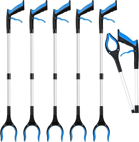 6 Pack Grabber Reacher Tool,32 Inch Foldable Reacher Grabber Pickup Tool with Strong Grip Magnetic,360Rotating Anti-Slip Jaw,Trash Claw Grabber Tool,Grabbers for Seniors for Outdoor & Indoor (Blue)