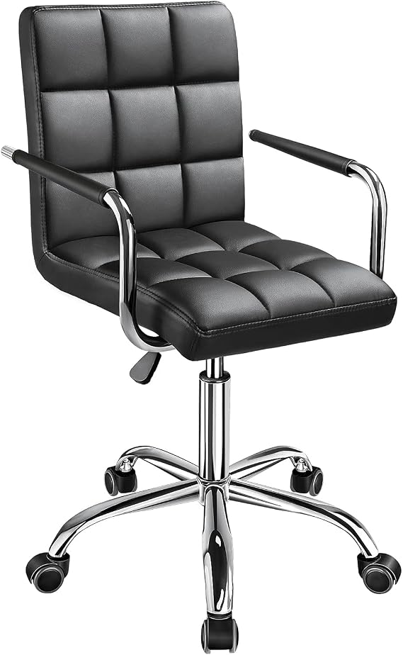 Kemon Office Chiar Desk Chair with Armrests/Wheels Pu Leather Mid Back Adjustable Height Computer Chair (Black)