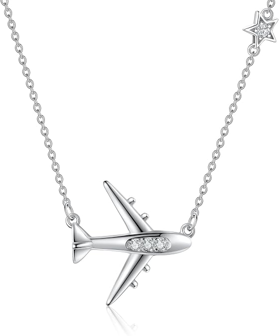 YAFEINI Airplane Necklace 925 Sterling Silver Flight Pendant Necklace Airplane Jewelry Gifts for Women Female