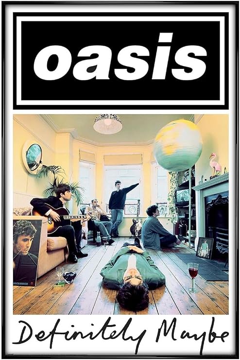 Grindstore Oasis (Definitely Maybe) Maxi Poster - Black Gloss Framed - Framed Poster Print, Wall Decor/Art, Home Gift Idea, For Living Room, Bedroom, Home or Office Display