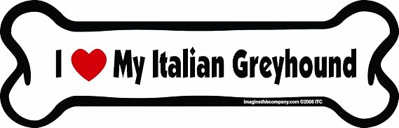 Imagine This Company I Love My Breed Bone Shaped Pet Magnet; Removable Magnets for Cars, Fridges, Lockers & More, Stylish Pet Inspired Car Accessories, 2 x 7 inches, White/Black, Italian Greyhound