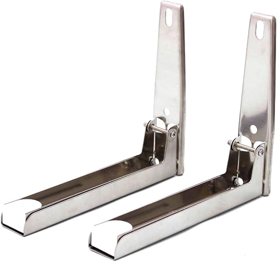 KATSU Tools Microwave Oven Stand Stainless Steel Wall Mounting Adjustable Foldable Folding Shelf Brackets with Screws for Home Kitchen Accessories, Max Load 35kg, Silver 507251