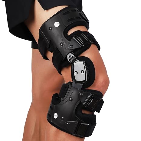 Komzer OA Unloader Knee Brace, Adjustable 3-Point Medial/Lateral Offloading Support for Osteoarthritis Pain, Bone-on-Bone Joint Degeneration & Recovery, ROM Control, Universal Fit for Men & Women, Black, Right