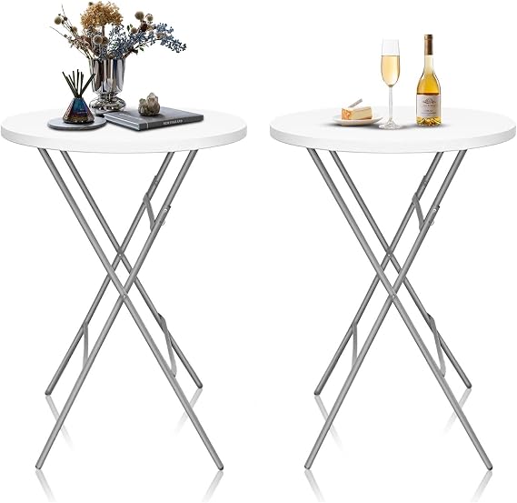 GUAGUA 32inch Folding Cocktail Tables, Bar Height, 2 Pack, White