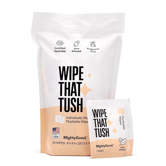 Wipe That Tush On-The-Go Flushable Wipes, 1 Pack of 30, Fragrance Free