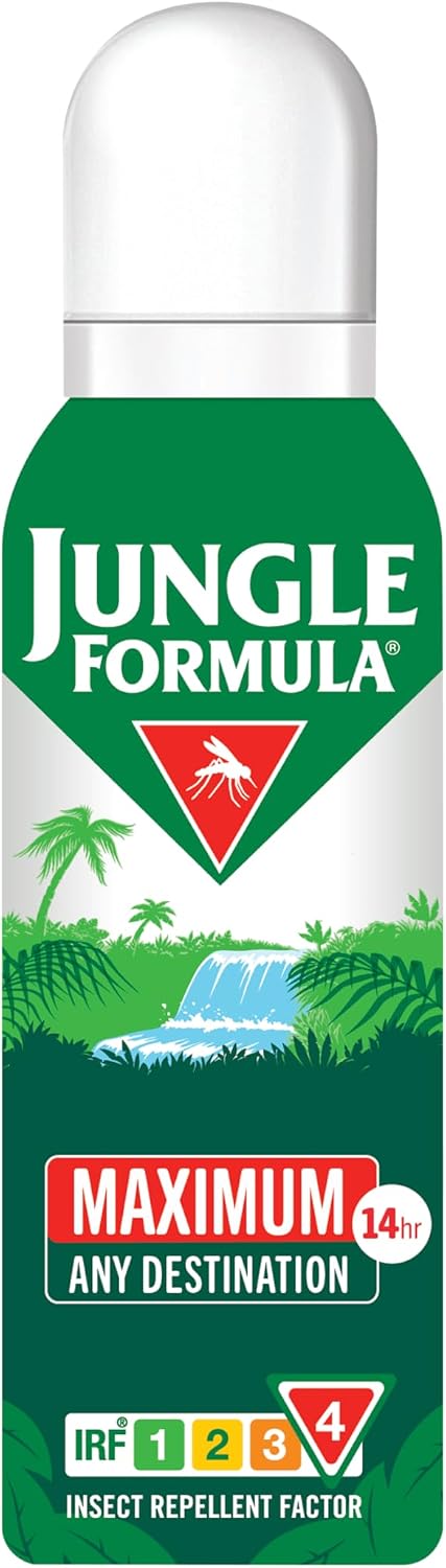 Jungle Formula Maximum Strength Insect Repellent Aerosol Spray 125ml - 50% DEET - Up to 9 Hour Protection Against Mosquitoes, Ticks & Biting Insects - Mosquito Repellent for Travel & Domestic Use