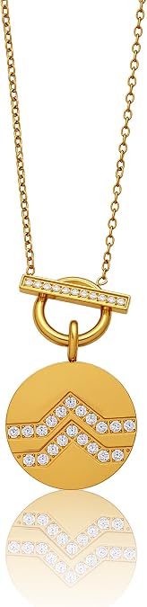 JINHUI 18K Gold Plated Necklace for Women Trendy Dainty Cubic Zirconia Necklace Elegant Inverted V Double Layer CZ Setting Sparkling Gold Necklace, Gold Plated Chain, Dainty Design Jewelry Gifts for Women