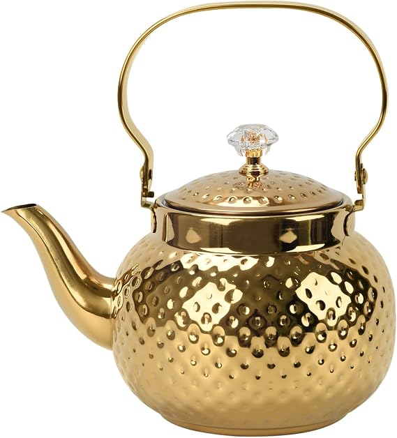 Hammered Stainless Steel Teapot, 1.2L Gold Kettle