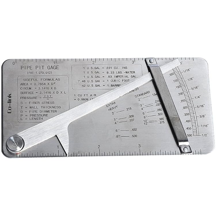 Co-link Stainless Steel Pipe Pit Gage Welding Gauge 0 to 12 in 164 & .020 Increments for Measuring Wall Thickness of Pipe or Plate
