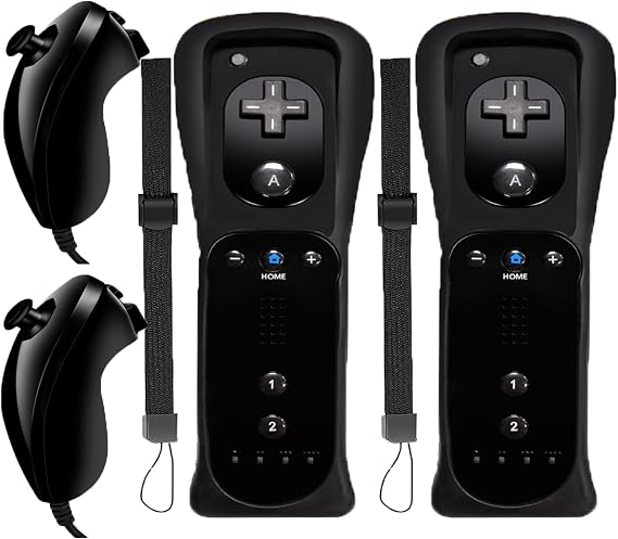 Goldtree Wii Remote Controller 2 PACK,With Nunchuck Compatible with Wii U Console (Black and Black)