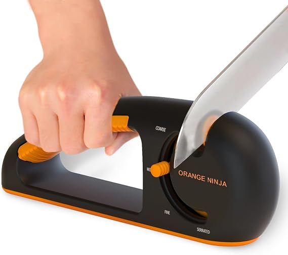 Orange Ninja Serrated & Kitchen Knife Sharpener 4-Stage Sharpening Tool
