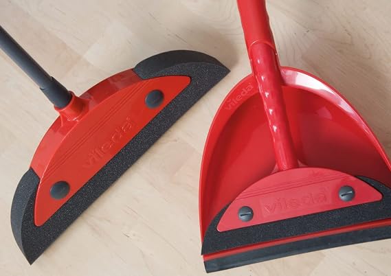 Vileda 158735 Super Classic Broom with Triangular Handle and Super Duster Classic Sweeping Set Broom Set – Red, 16 x 49 cm