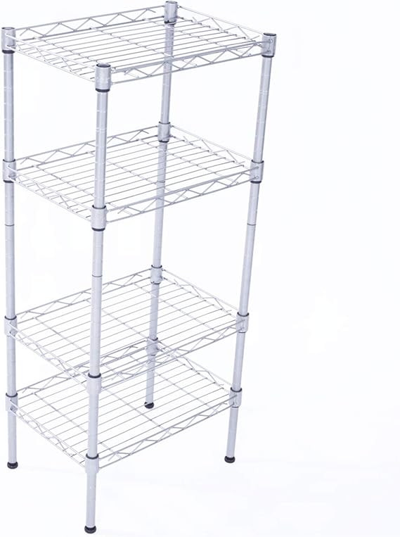 Storage Shelf Wire Shelving Unit,Rectangle Carbon Steel Metal Storage Rack,Assembly Commercial Grade Adjustable Steel Wire Shelving Rack (Silver Gray, 4-Tier)