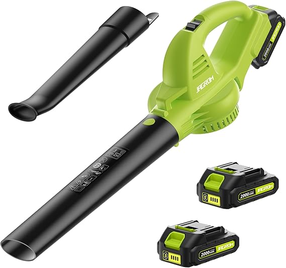 Leaf Blower Cordless with 2 Battery and Charger, 130MPH 180CFM High Speed Leaf Blower with 2 Tubes, 20V Electric Leaf Cleaner, Lightweight Handheld Blowers for Lawn Care, Patio, Garden, House, Depot