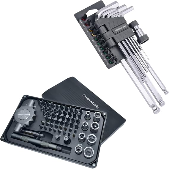 Metric Allen Key Set, S2 Steel Hex Key Set, Allen Wrench Set with Bit Adapter and Screwdriver Bits,64in1 Gearless Ratchet Screwdriver Bit Set, Flat Handle for Tight Spots, Magnetic Assembly, 58pcs 1/4