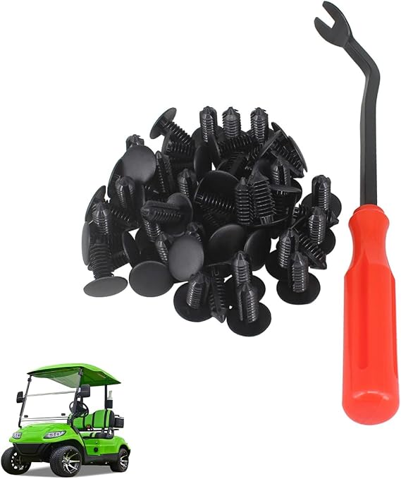 Universal Golf Cart G&E X-Mas Tree Rivets and One Plastic Fastener Remover Universal Fits EZGO Club Car Yamaha OEM#1010434 (50 PCS), Black