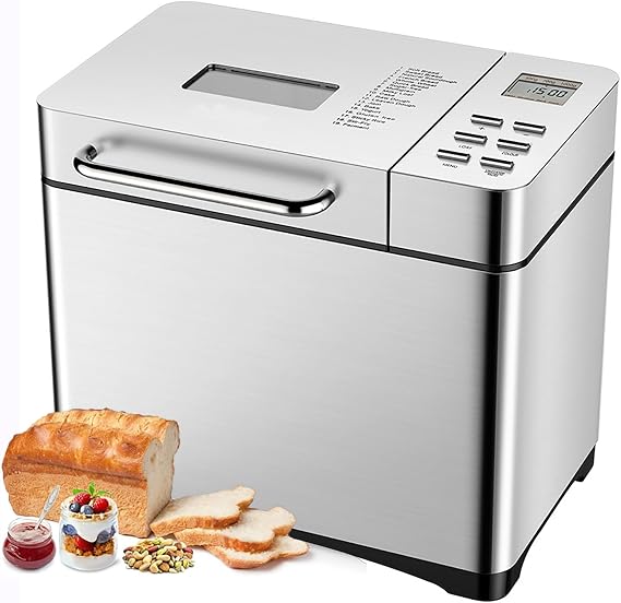 2.2LB Large Automatic Bread Machine, Professional Bread Maker with Nonstick Ceramic Pan and LCD Touch Pane, 17 Smart Cooking Programs, 15 Hours Timer