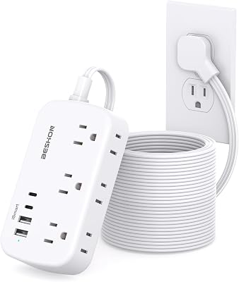 Flat Plug Extension Cord, Power Strip 25FT, 6 Outlets with 4 USB Ports2 USB C, Wall Mount Charging Station, No Surge Protector for Home Office College Dorm Room Travel Essentials
