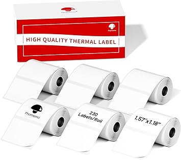 Phomemo 1.57"x1.18"40x30mm Label, 6 Rolls M110/M100/M150/M250/M220 Thermal Paper - Multi-Purpose Square Self-Adhesive Label, 230 Labels/Roll, Black on White