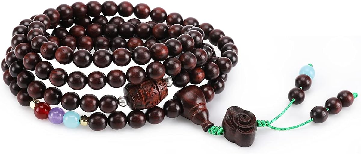 Harmuhos 108 Prayer Bead Elastic Bracelets Tibetan Buddhist Meditation Mala Beads Bracelet Necklace for Men Women