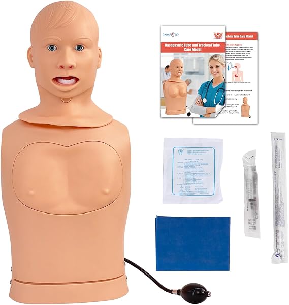JNMFTD Nasogastric Intubation Tube Manikin, Gastric Trachea Care Mannequin Lavage Tracheostomy Manikin Advanced Nursing Model with Product Manual Card for Medical Nursing Training Teaching Education