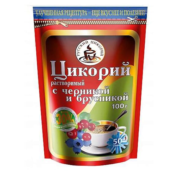 Instant Chicory from Russian Chicory - 100% Pure and Organic Dried Chicory Root - Dessert Beverage, Caffeine-Free & Acid Free - 100gr/ 3.5 oz (Blueberries & Cranberries)
