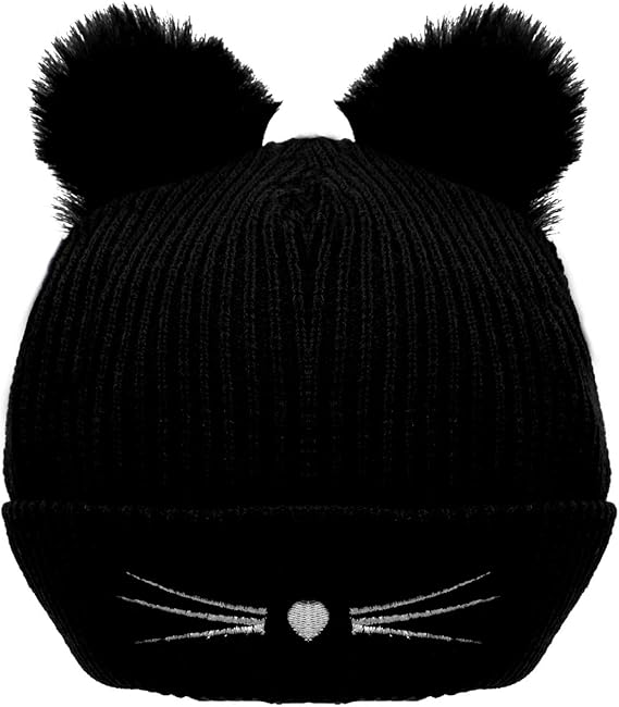 Bellady Winter Hats Cute Cat Ear Hat with Embroidered Warm Knit Crochet Ski Cap