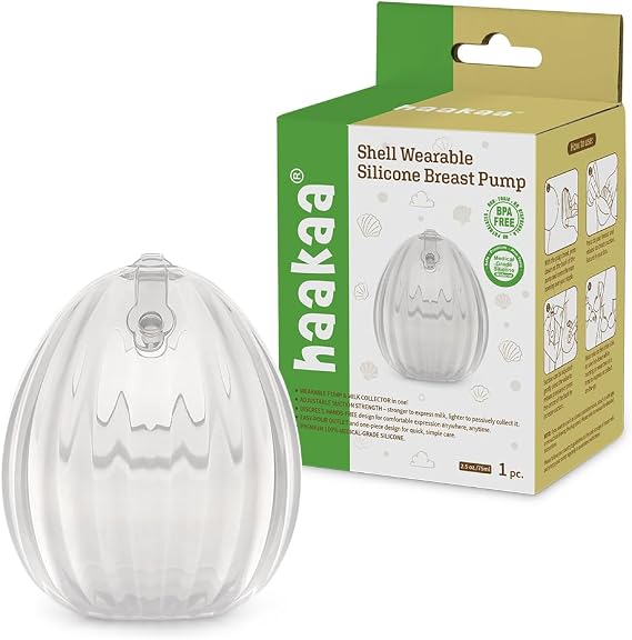 HAAKAA Shell Wearable Hands-Free Manual Breast Pump/Milk Collector Medical-Grade Silicone Compact, Portable & Discreet Leak-Proof Valve 2.5 oz 1PK