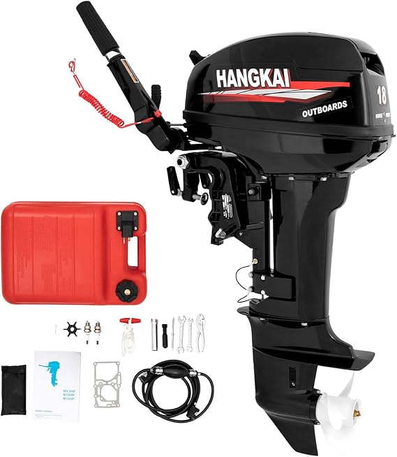 DNYSYSJ Hangkai Outboard Motor, 2 Stroke 18HP Short Shaft Outboard Motor Boat Engine, 246CC Heavy Duty Water-Cooled System Tiller Control Fishing Boat Kayak Engine CDI Ignition System