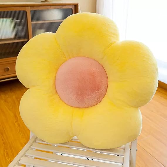 Plush Flower Pillow Flower Throw Pillow Sunflower Pillow Floor Pillow Flower Shaped Seating Cushion Car Butt Cushion Back Sleeper Pillow Decorative Pillows On Bed,Yellow,35cm/13.8inch