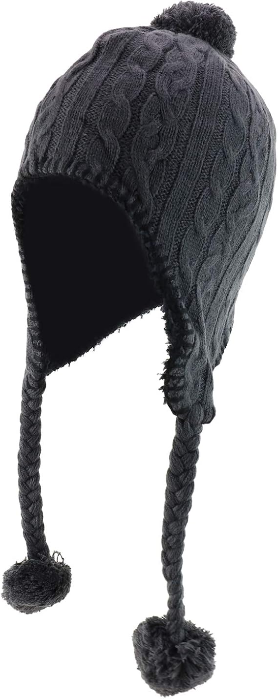 Trendy Apparel Shop Pom Pom Winter Ear Flaps Soft Fuzzy Peruvian Beanie Hat