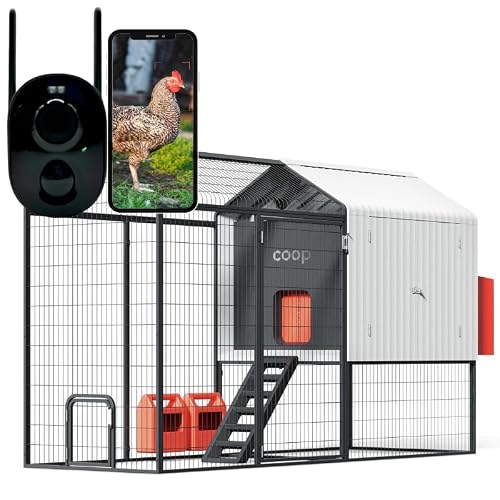 Smart Coop with Steel Run Weatherproof, Predator-Proof Chicken Coop with Dual Smart Cameras, Automatic Door, Solar Optional for 4-6 Chickens