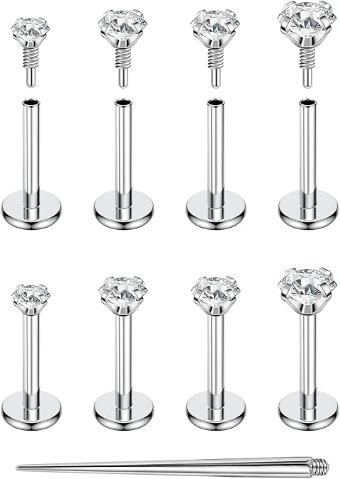 20G 18G 16G Titanium Flat Back Internal Thread CZ Stud Piercing Jewelry