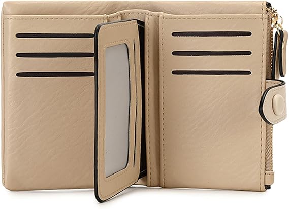 Womens Wallets Small Trifold Wallets for Women Rfid Ladies Wallets Bifold,Women's Billfold Leather Wallets Compact Card Holder with Zipper Coin Pocket (Apricot)