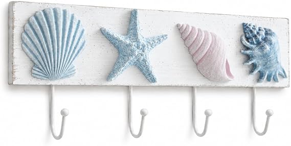 Tide and Tales Seashell Towel Rack, Beach Decor for Bathroom, Coastal Theme